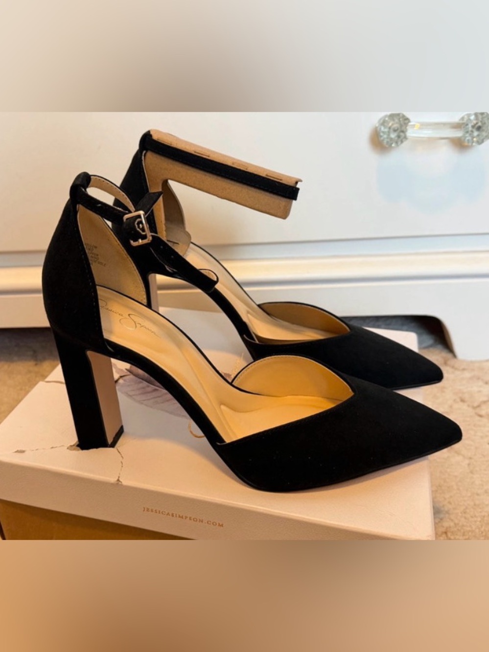 Jessica Simpson Black Pointed-Toe Ankle Strap Block Heels NWT